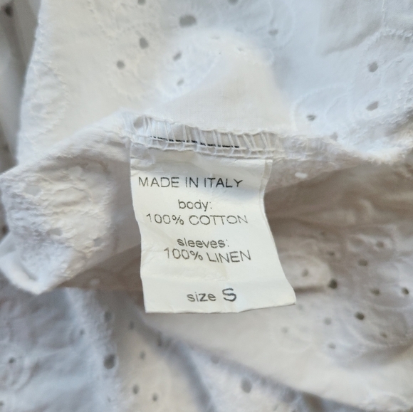 Civico 51 Made in Italy Eyelet Linen Cotton Top White size S - Picture 5 of 5